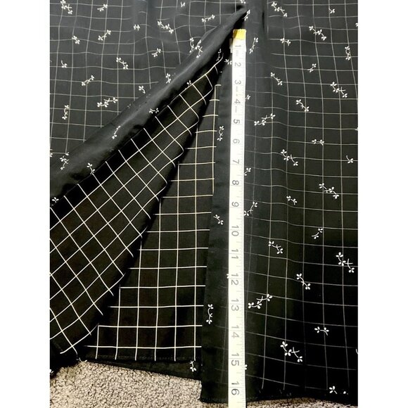 Talbots Maxi Black/White Grid Floral Print Short-Sleeve Dress14 Back-slit 16” - Picture 4 of 4